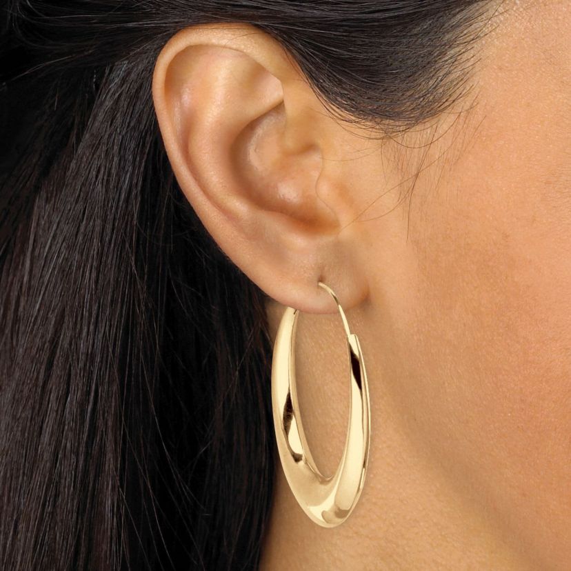 18k Yellow Gold-plated Sterling Silver Puffed Hoop Earrings 1 7/8"