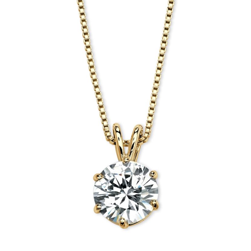 3 Cttw. Gold-Plated Silver Solitaire Cubic Zirconia Solitaire Pendant 18"