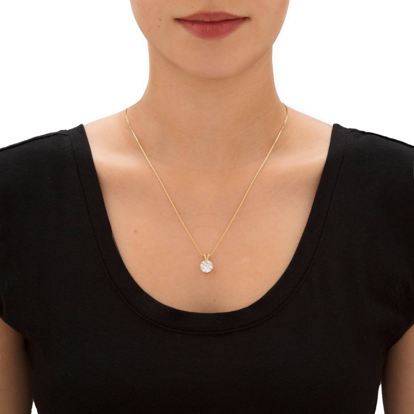 3 Cttw. Gold-Plated Silver Solitaire Cubic Zirconia Solitaire Pendant 18"