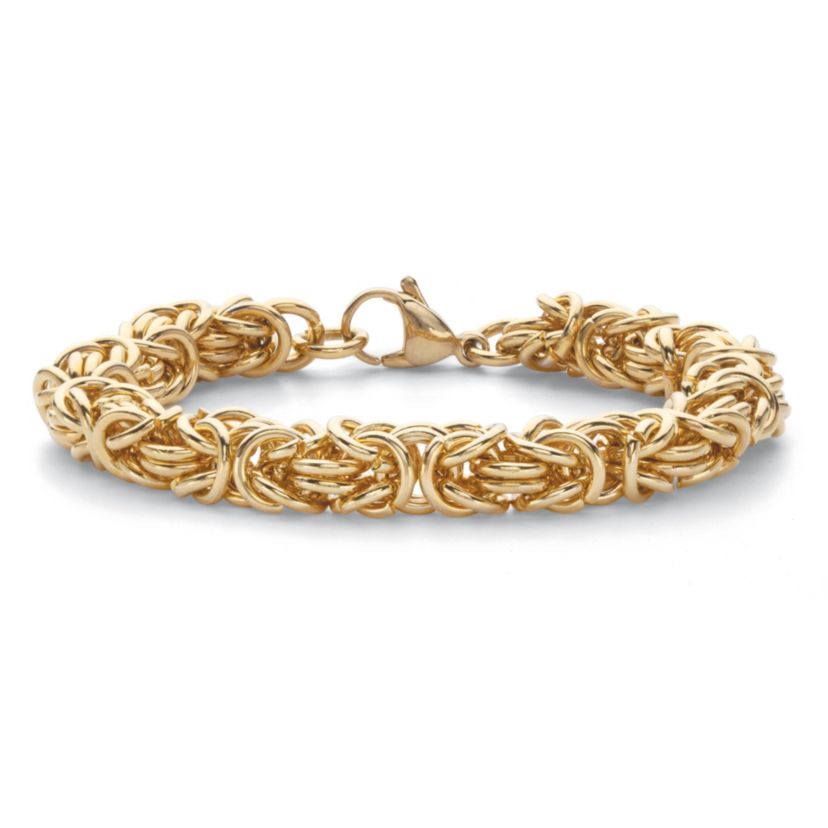 Byzantine-Link Bracelet Gold Ion-Plated Stainless Steel 8mm 7.5" Length