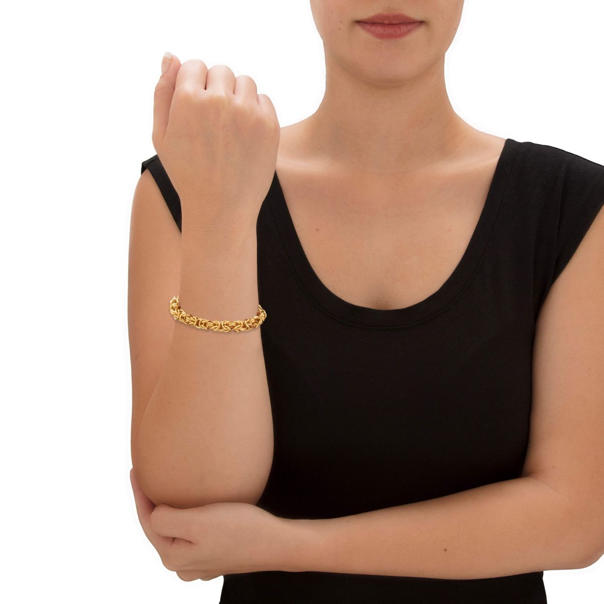 Byzantine-Link Bracelet Gold Ion-Plated Stainless Steel 8mm 7.5" Length