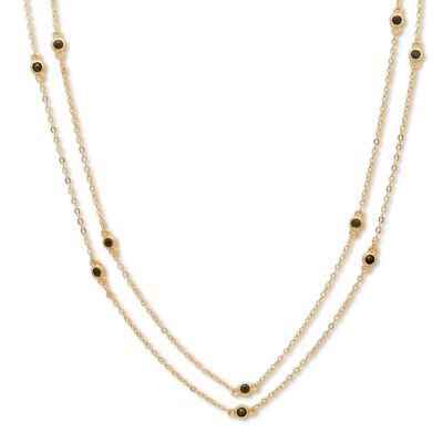 Seta Jewelry Round Cut Black Crystal Goldtone Double Strand Station Necklace 20 Inch