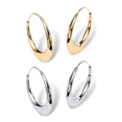 Seta Jewelry Puffed Hoop Earrings 2-Pair Set in 18k Yellow Gold-plated Sterling Silver and Sterling Silver 1 7/8"