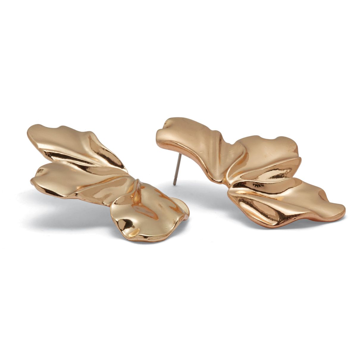 Goldtone Sculptural Floral Drop Earrings, 50x26mm