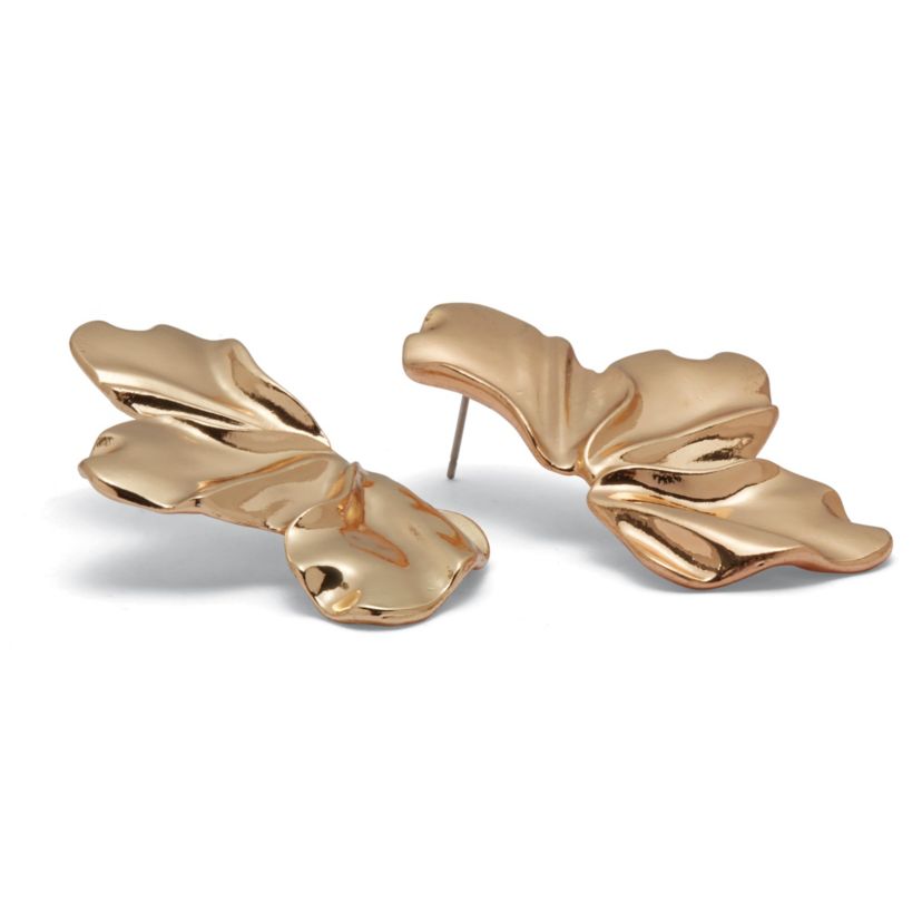 Goldtone Sculptural Floral Drop Earrings, 50x26mm