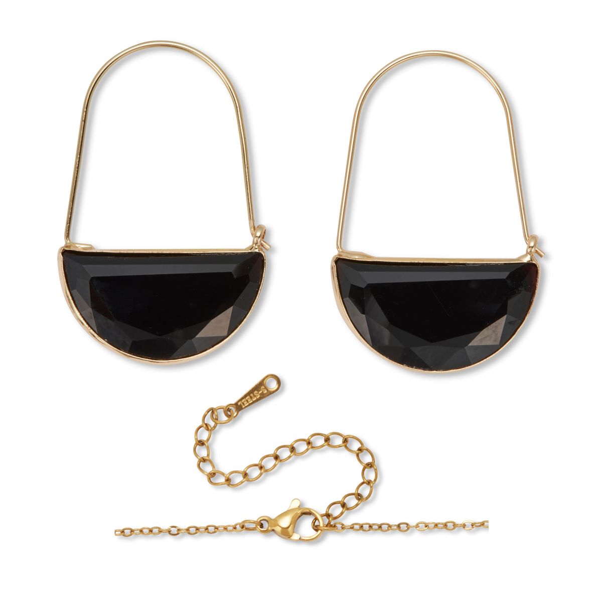 Black Crystal Goldtone Geometric Necklace and Earrings Set