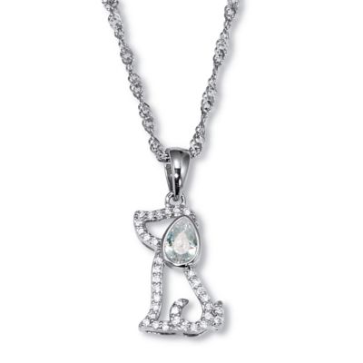 Seta Jewelry .56 TCW Pear Cut Cubic Zirconia Silvertone Dog Pendant Necklace 18 to 20-inch, White