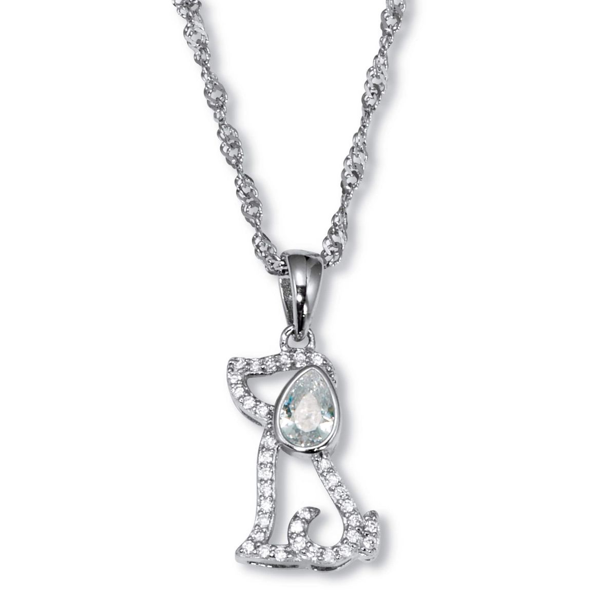 .56 TCW Pear Cut CZ Silvertone Dog Pendant Necklace 18 to 20-inch
