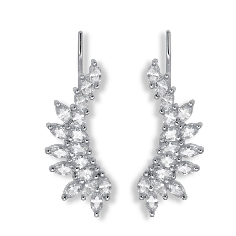 3.20 TCW Marquise Cut Cubic Zirconia Silvertone Ear Pin Earrings