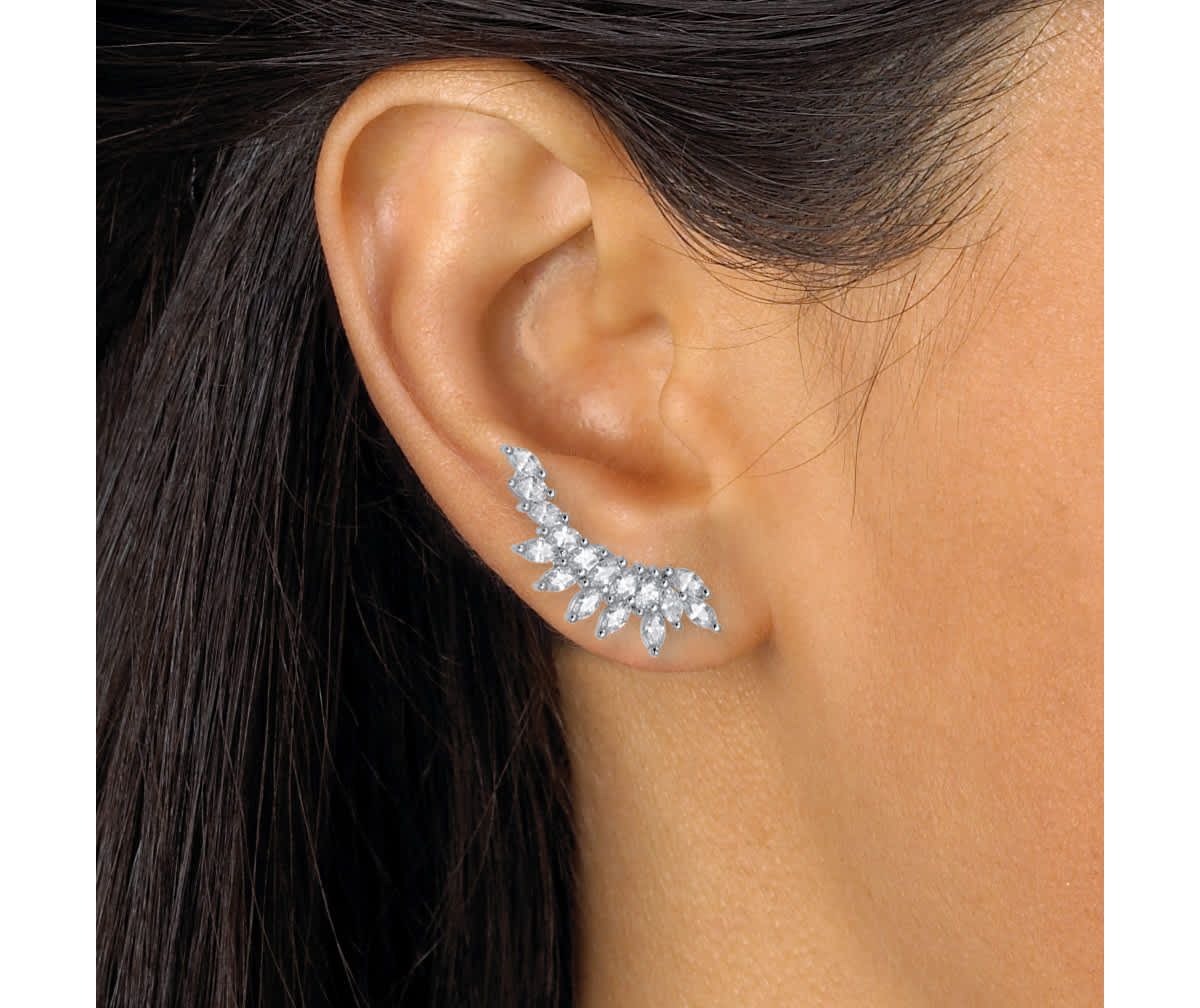 3.20 TCW Marquise Cut Cubic Zirconia Silvertone Ear Pin Earrings