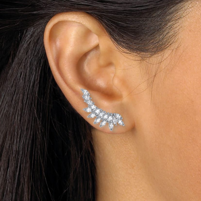 3.20 TCW Marquise Cut Cubic Zirconia Silvertone Ear Pin Earrings
