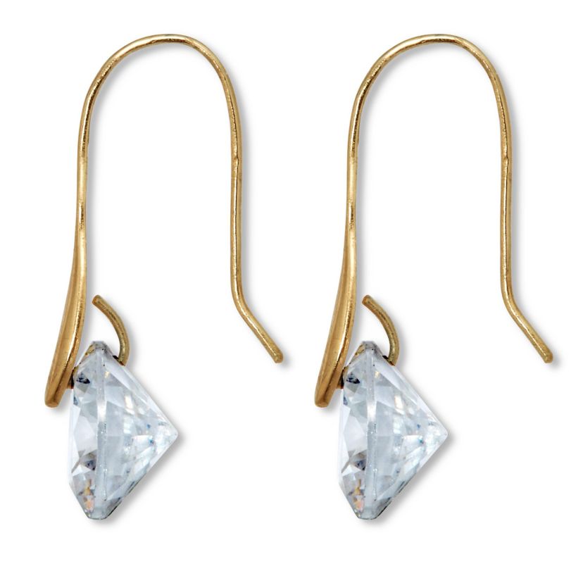 12 TCW Round Cubic Zirconia 18k Yellow Gold-Plated Drop Earrings