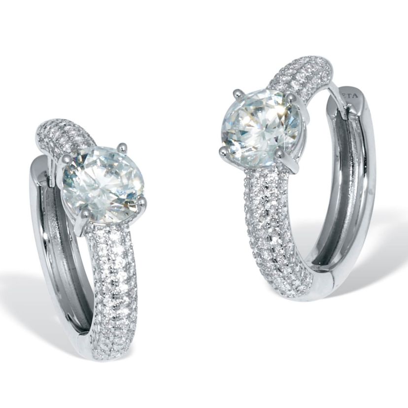3.70 TCW Round Cubic Zirconia Silvertone Huggie Earrings