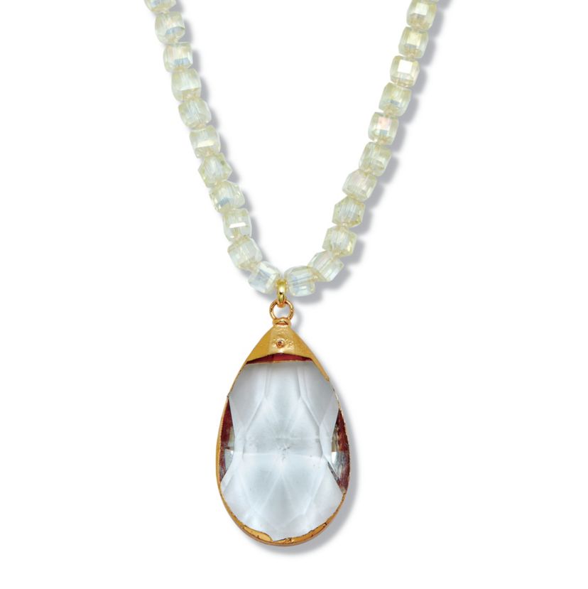 Crystal Pendant Beaded Goldtone Drop Necklace 32-inch