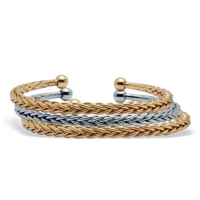 Seta Jewelry Braided Goldtone and Silvertone Cuff Bracelets 6", 3-Piece Set