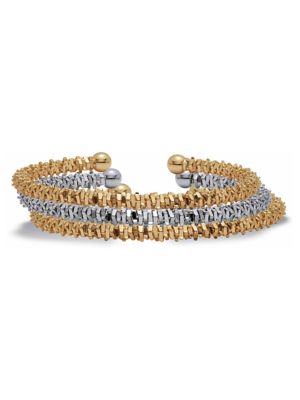 Seta Jewelry Textured Goldtone and Silvertone Cuff Bracelets 6", 3-Piece Set