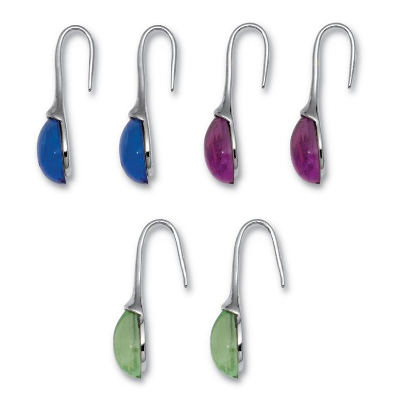 Pear Shaped Colorful Crystal Silvertone Drop Earrings, 3-Pair Set