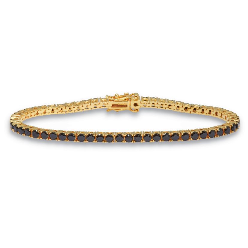 5.9 TCW Round Black Cubic Zirconia 14k Gold-Plated Tennis Bracelet 7 3/4-inch