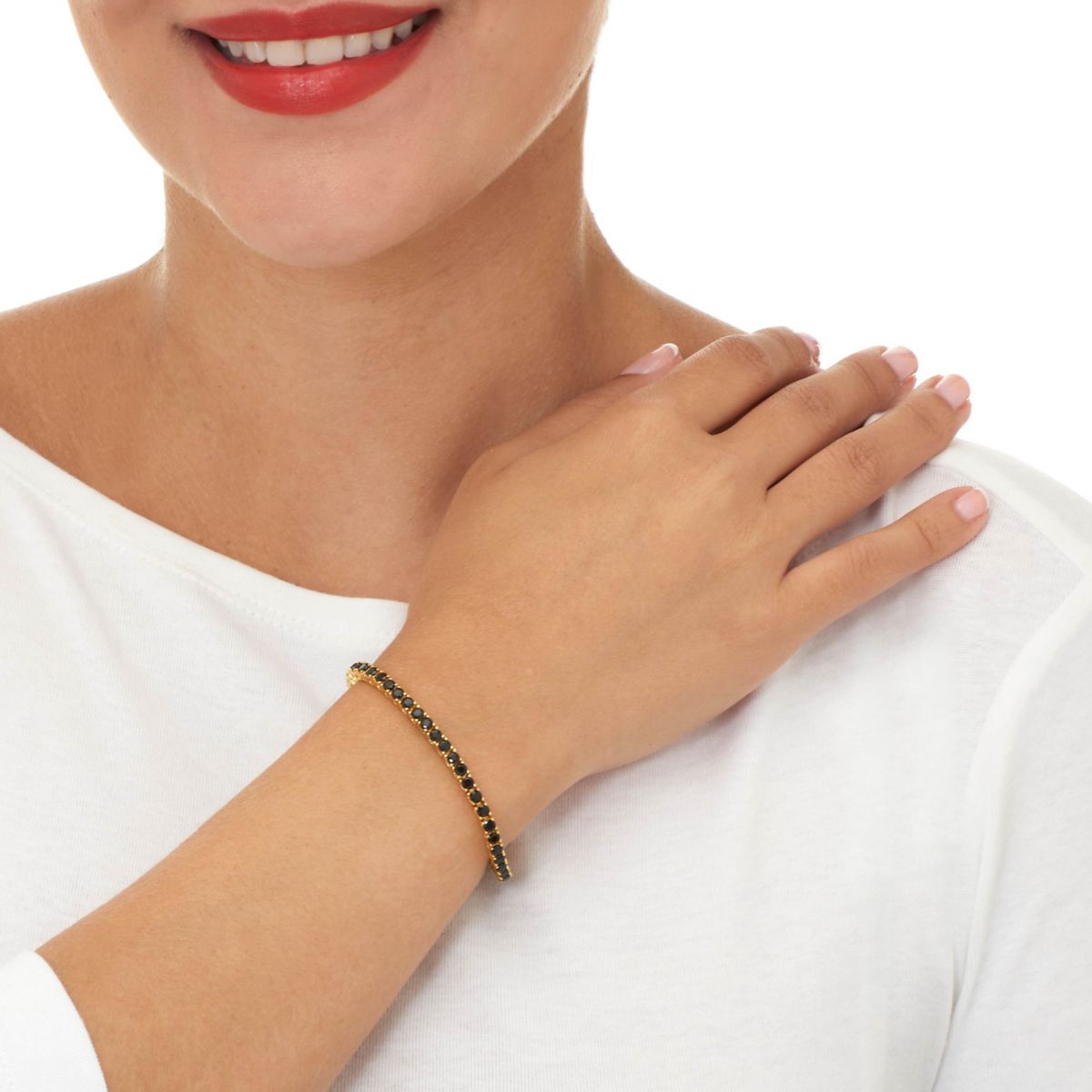 5.9 TCW Round Black Cubic Zirconia 14k Gold-Plated Tennis Bracelet 7 3/4-inch