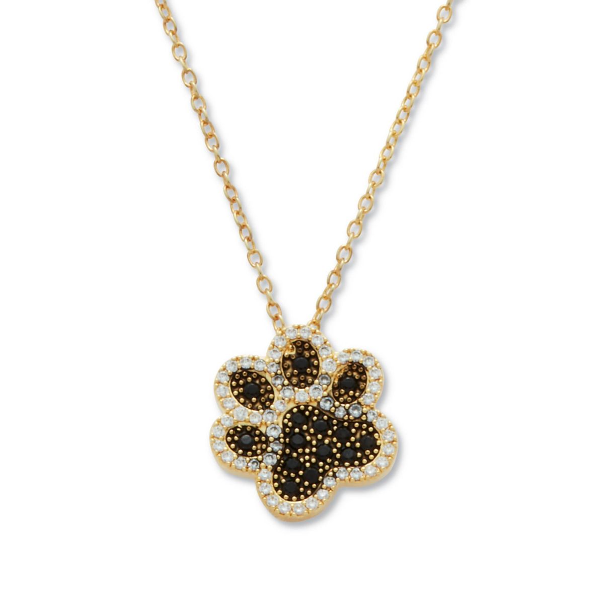 .97 TCW Round Black Cubic Zirconia 14k Gold-Plated Paw Print Necklace 18 inch