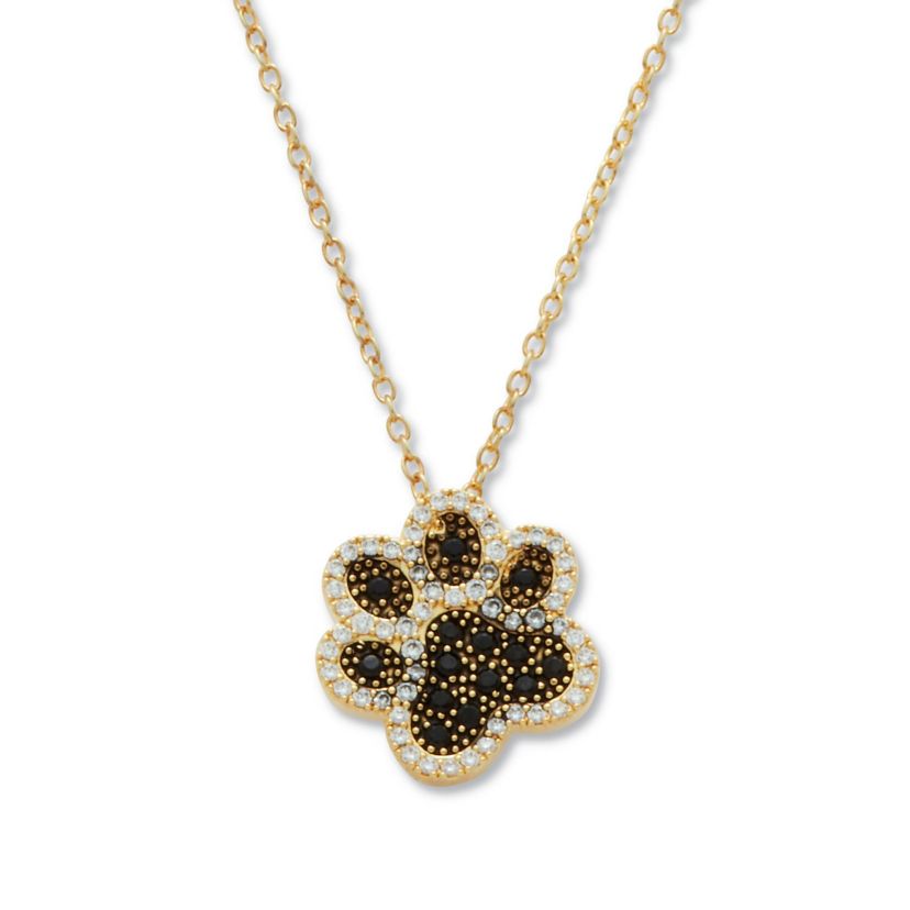 .97 TCW Round Black Cubic Zirconia 14k Gold-Plated Paw Print Necklace 18 inch