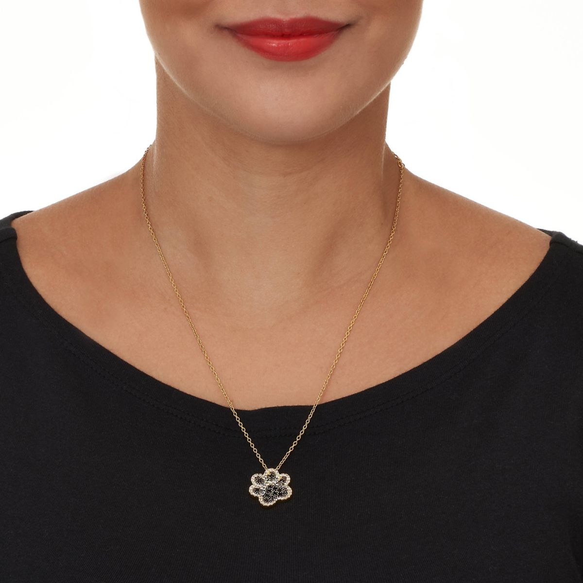 .97 TCW Round Black Cubic Zirconia 14k Gold-Plated Paw Print Necklace 18 inch