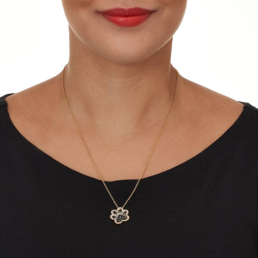 .97 TCW Round Black Cubic Zirconia 14k Gold-Plated Paw Print Necklace 18 inch