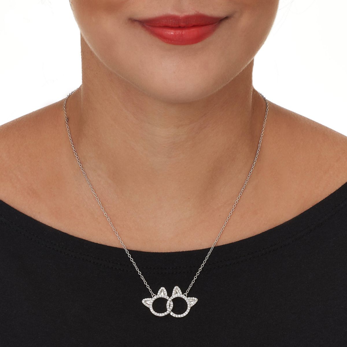 .95 TCW Round Cubic Zirconia Platinum-Plated Cat Necklace 18 to 20-inch