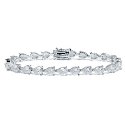 Seta Jewelry 17.04 TCW Pear-Cut Cubic Zirconia Silvertone Tennis Bracelet 7", White