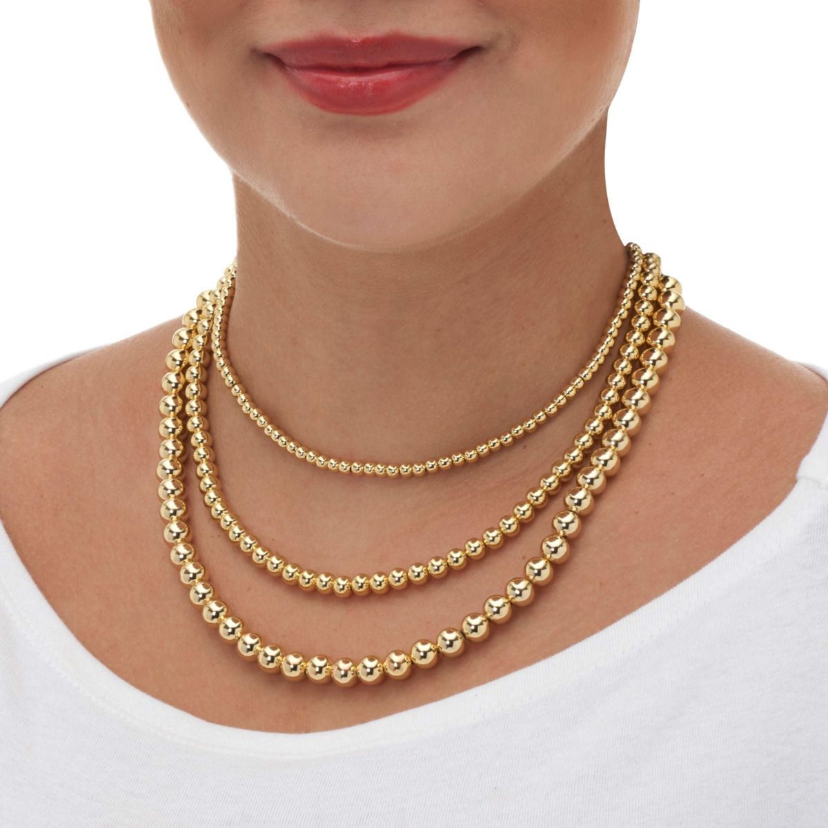 Lariat Goldtone Ball Bead Necklaces 24-inch, 3-Piece Set