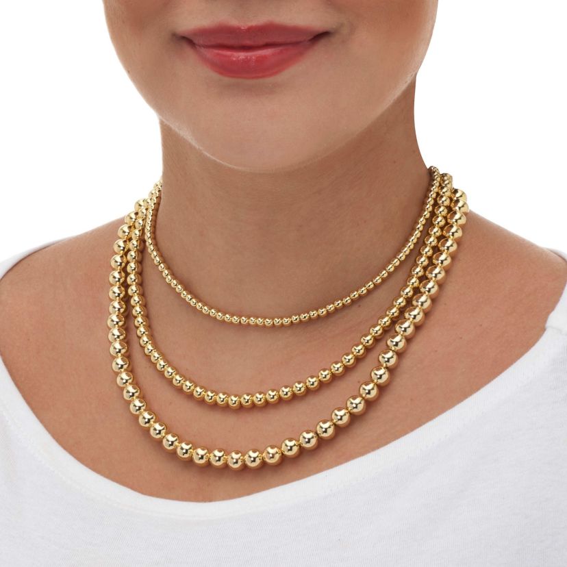 Lariat Goldtone Ball Bead Necklaces 24-inch, 3-Piece Set