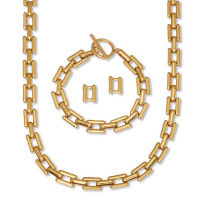Seta Jewelry Gold Ion-Plated Stainless Steel Square Link Jewelry 3-Piece Set
