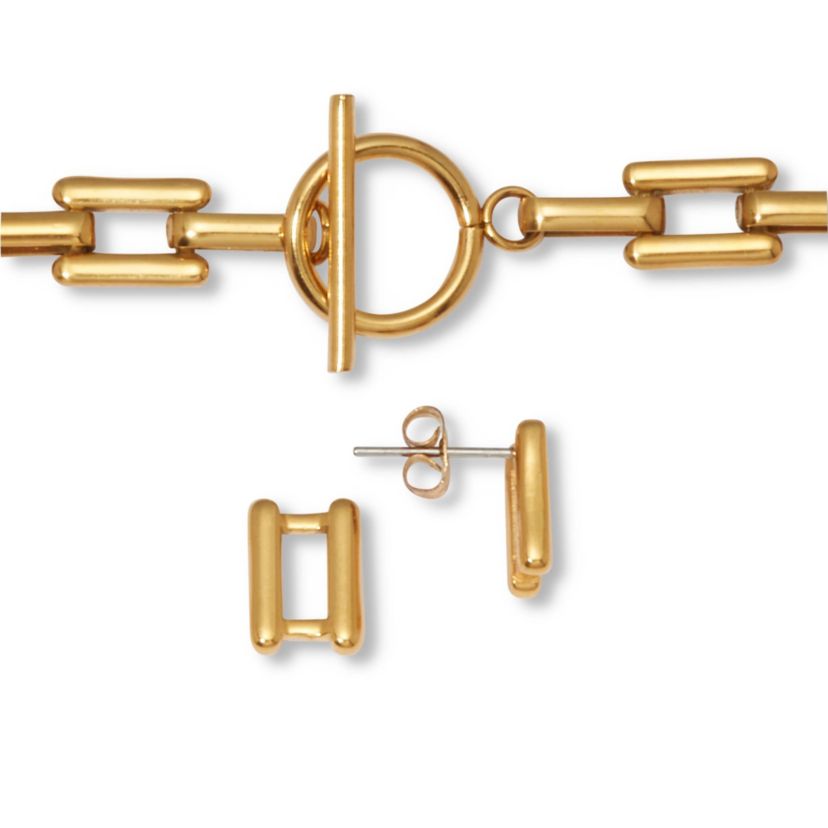 Yellow Gold Ion-Plated Stainless Steel Square Link Jewelry 3-Piece Set