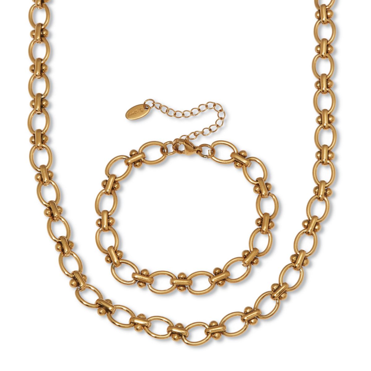 Round Yellow Gold Ion-Plated Stainless Steel Link Necklace Set, 18 to 20-inch