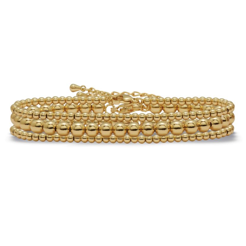 Ball Bead Goldtone Bracelets 7-inch length plus 2-inch extension, 3-Piece Set