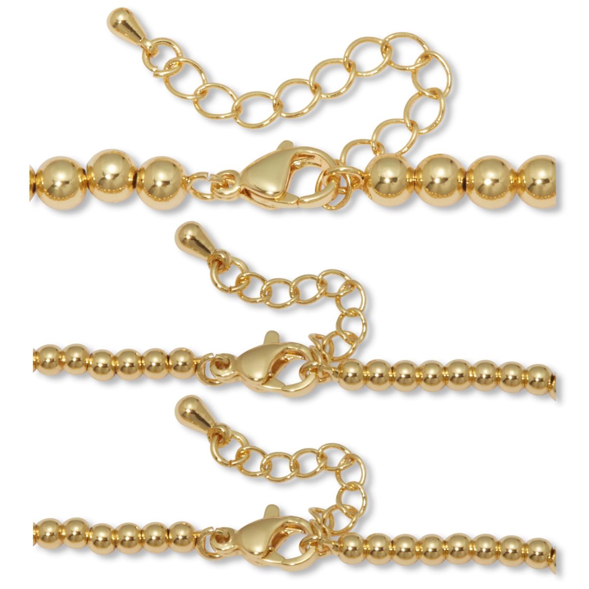 Ball Bead Goldtone Bracelets 7-inch length plus 2-inch extension, 3-Piece Set