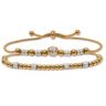 Round Crystal Gold Ion-Plated Stainless Steel Beaded Bracelet Set 7-inch