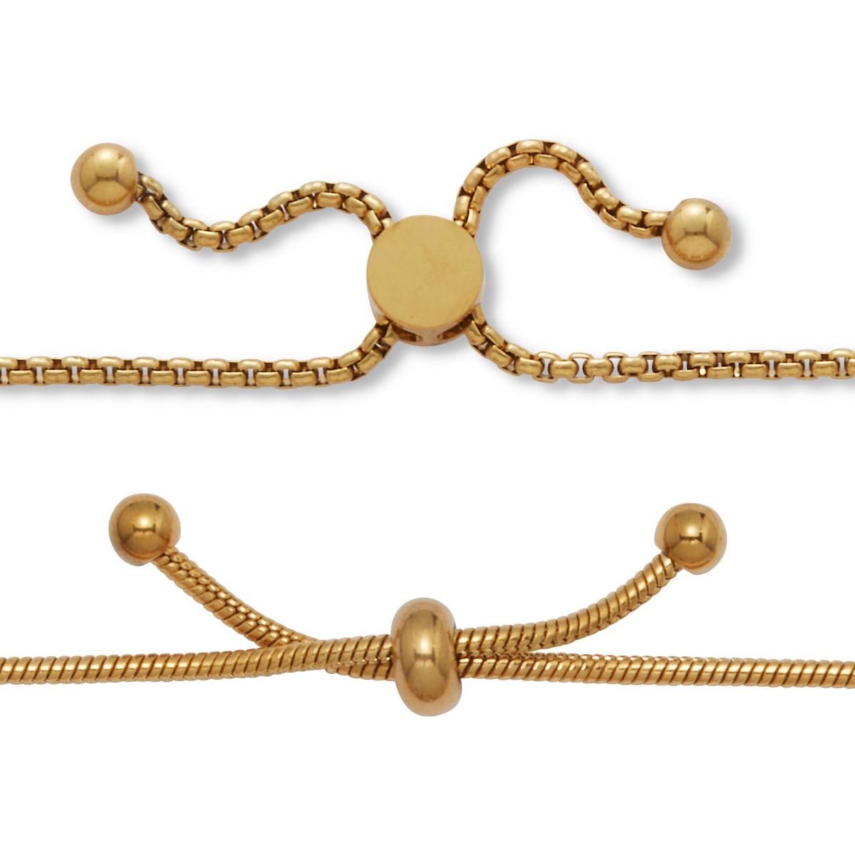 Round Crystal Gold Ion-Plated Stainless Steel Heart Charm Bracelet Set 7-inch