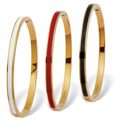 Seta Jewelry Enamel Gold Ion-Plated Stainless Steel Bangle Bracelets 7-Inch, 3-Piece Set