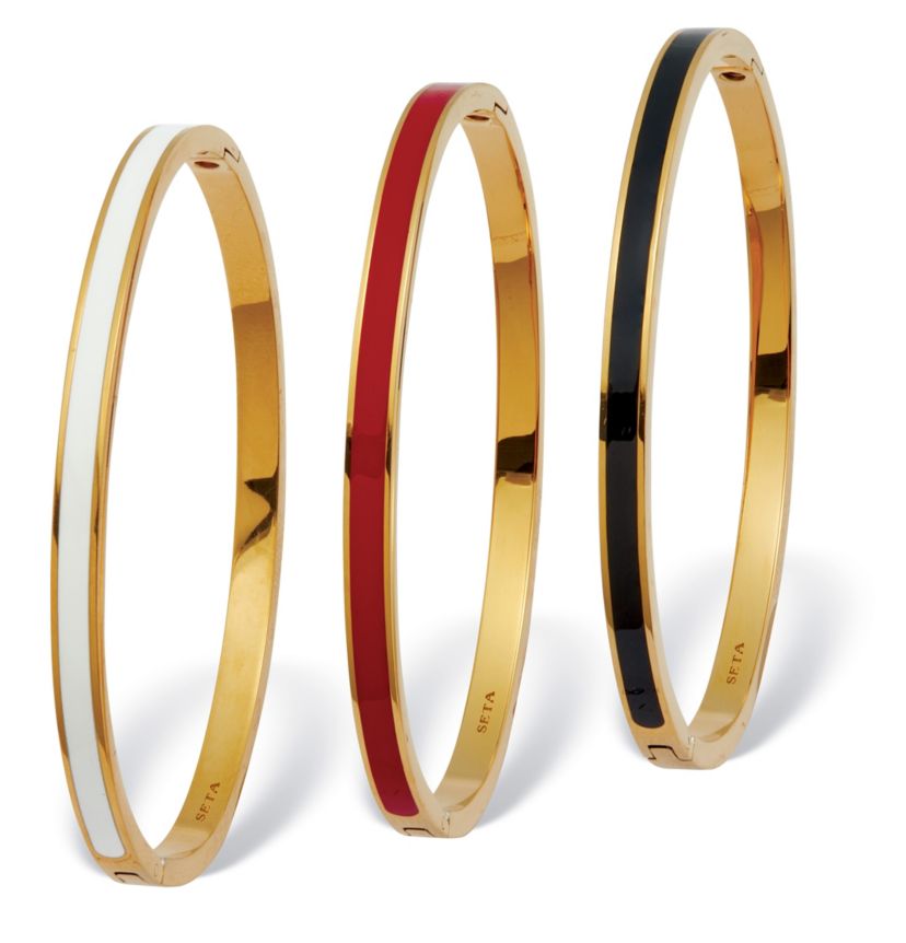 Enamel Gold Ion-Plated Stainless Steel Bangle Bracelets 7-inch, 3-Piece Set