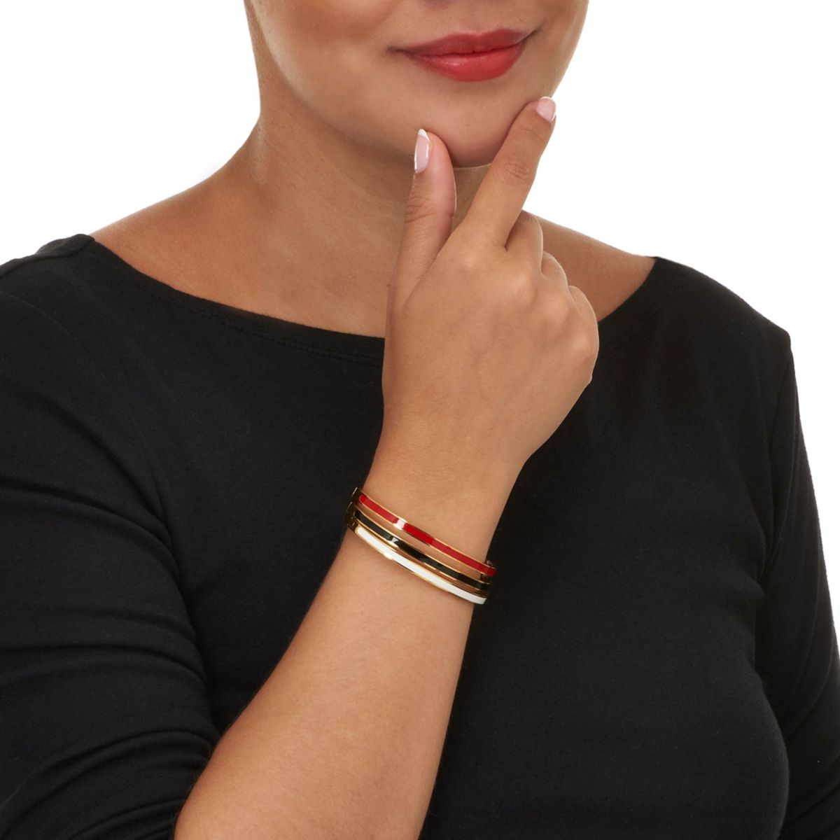 Enamel Gold Ion-Plated Stainless Steel Bangle Bracelets 7-inch, 3-Piece Set