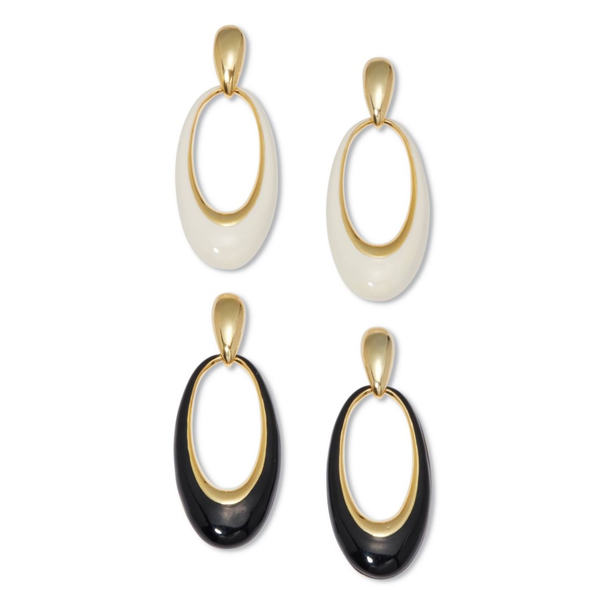 Drop Yellow Gold Ion-Plated Stainless Steel Enamel Earrings, 2-Pair Set
