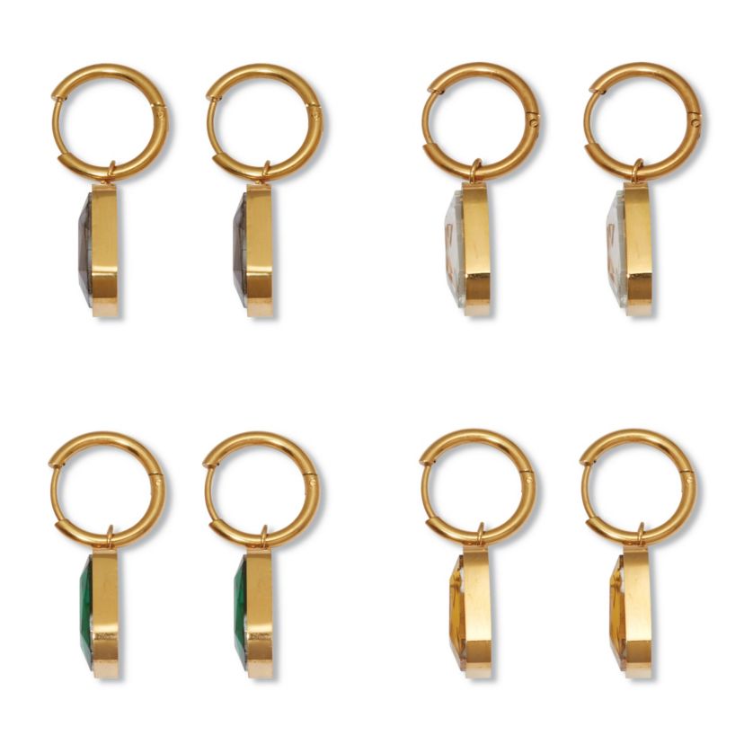 Emerald Cut Crystal Yellow Gold Ion-Plated Stainless Steel Drop Earrings Set