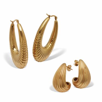 Seta Jewelry Yellow Gold Ion-Plated Stainless Steel Drop Earrings, 2-Pair Set