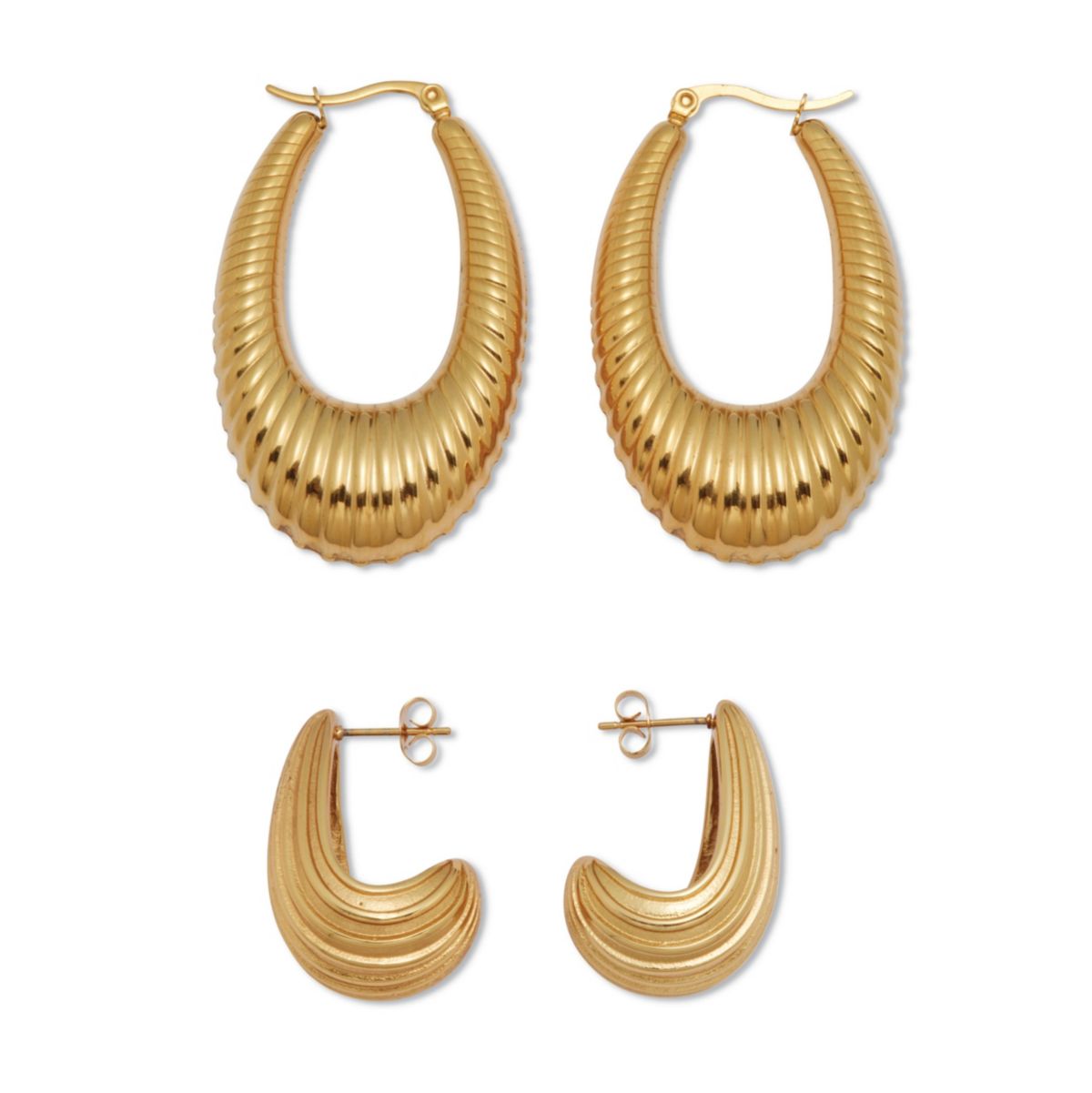 Yellow Gold Ion-Plated Stainless Steel Drop Earrings, 2-Pair Set