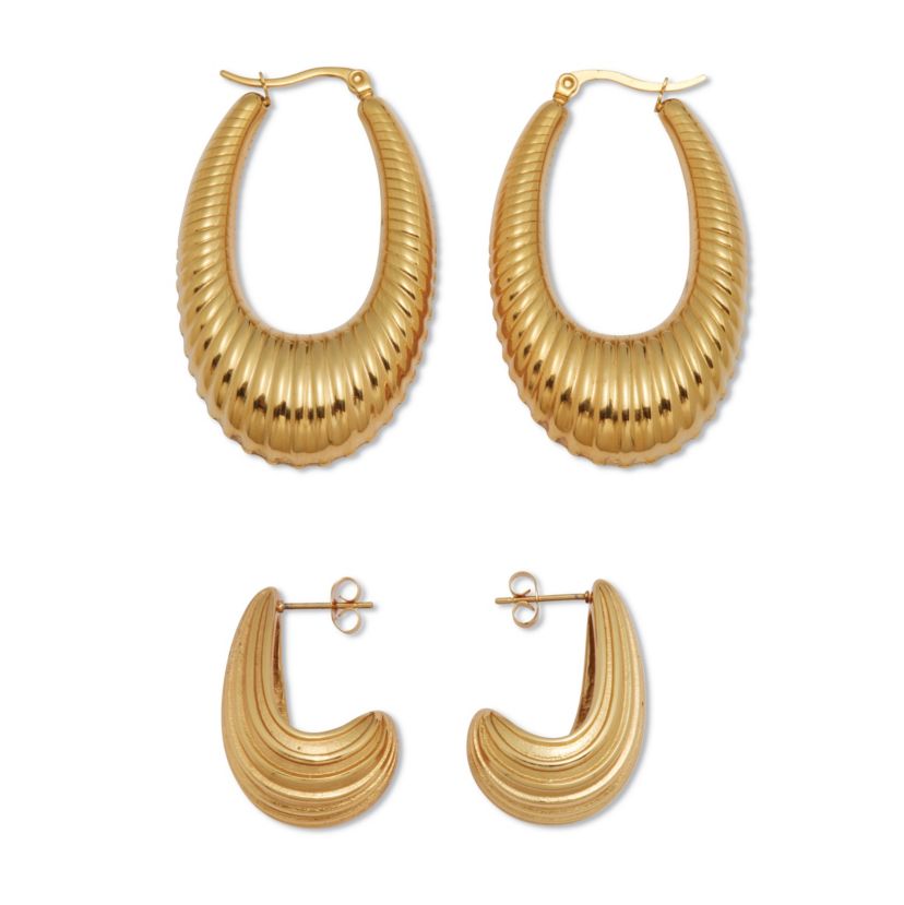 Yellow Gold Ion-Plated Stainless Steel Drop Earrings, 2-Pair Set