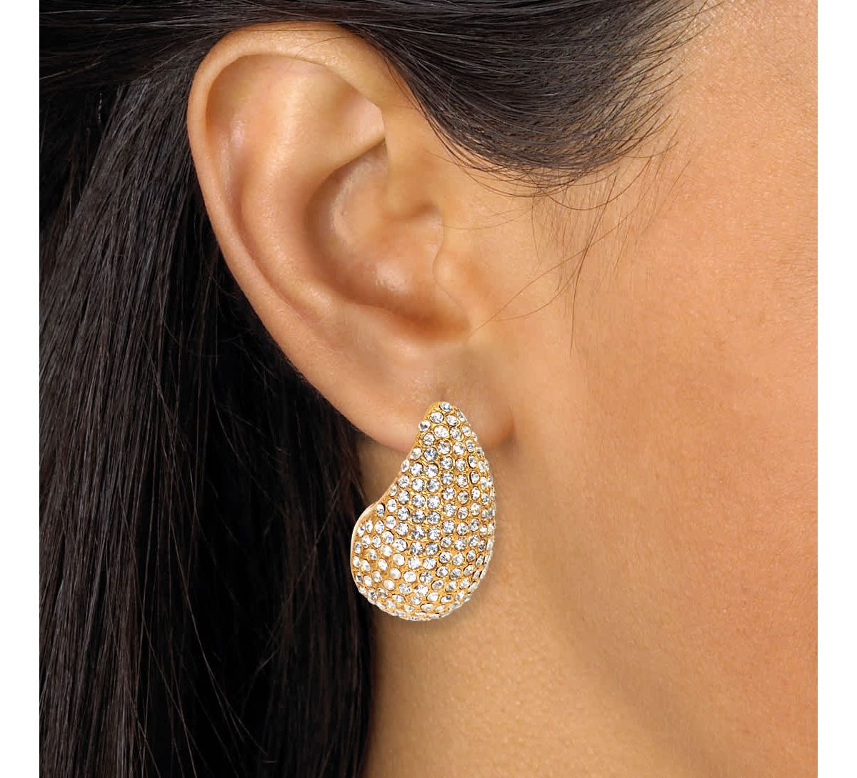 Round Crystal Yellow Gold Ion-Plated Stainless Steel Drop Earrings