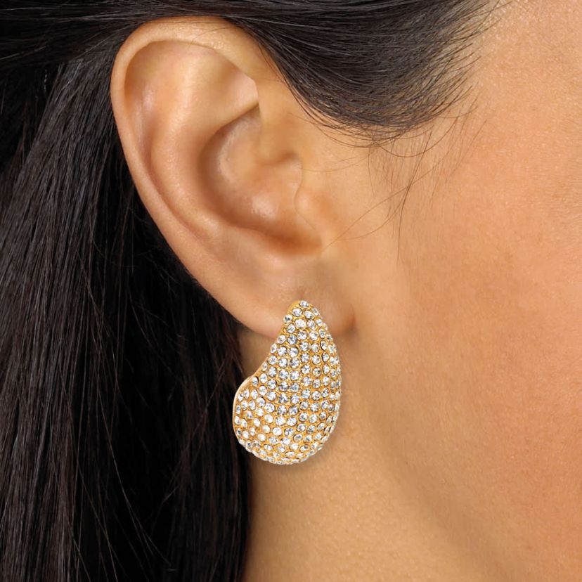 Round Crystal Yellow Gold Ion-Plated Stainless Steel Drop Earrings