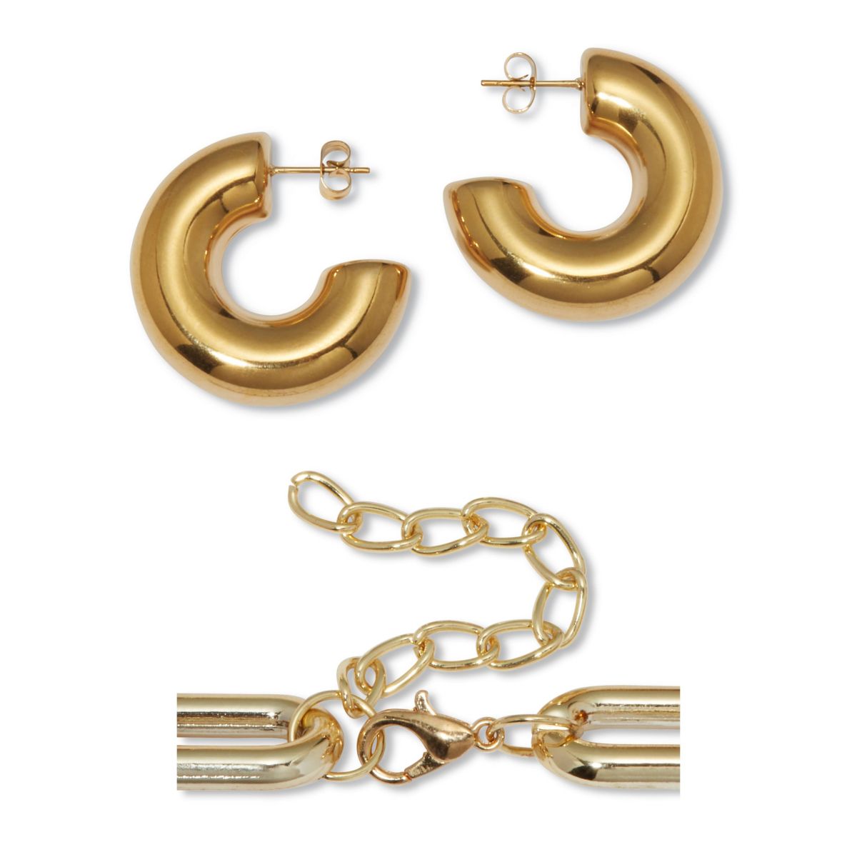 Acrylic Link Tortoise Shell and Gold Ion-Plated Stainless Steel Jewelry Set