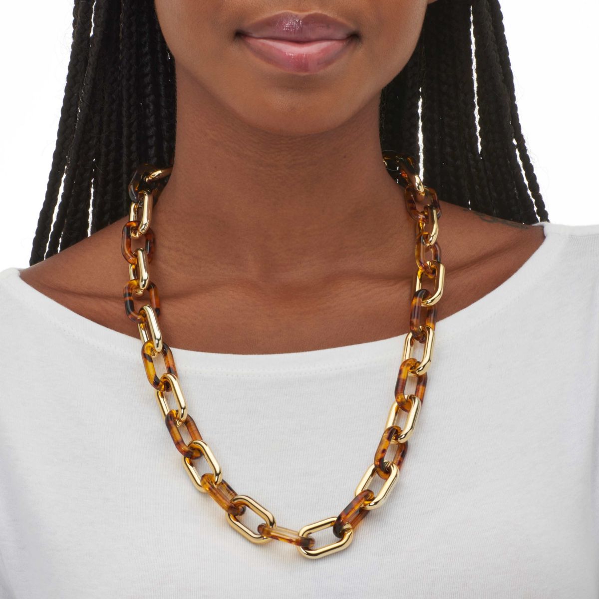 Acrylic Link Tortoise Shell and Gold Ion-Plated Stainless Steel Jewelry Set